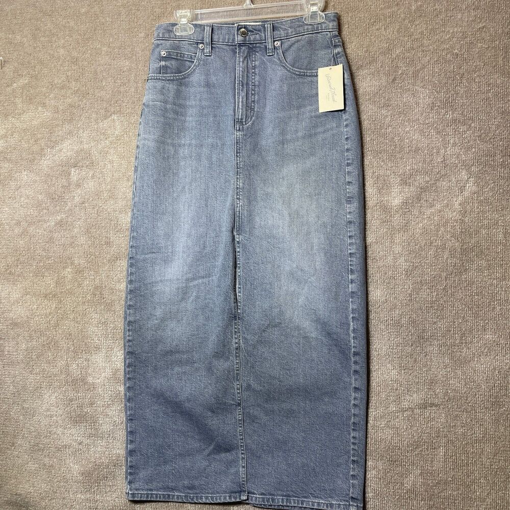 Universal Thread Skirt Womens 4 Blue Denim Midi Front Slit Casual Classic Modest